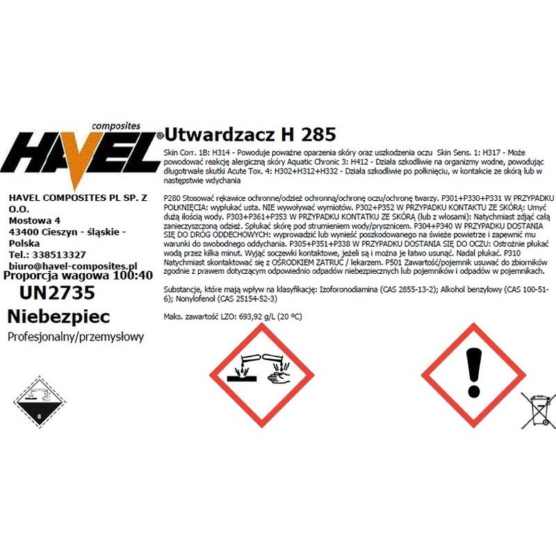 ŻYWICA L285 100G + UTWARDZACZ H285/40G.