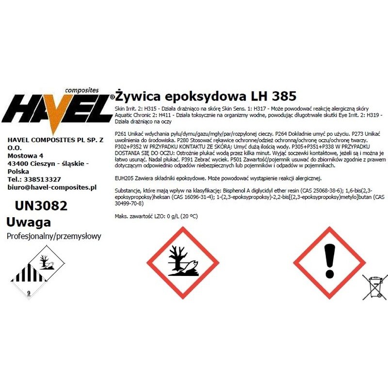 ŻYWICA LH 385  500G+UTW.L285/200G. LOTNICZA 